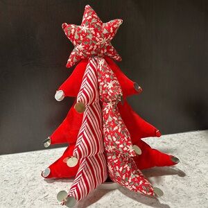 14 in Handmade Fabric Red White and Green Christmas Tree With Stand 3D Imperfect